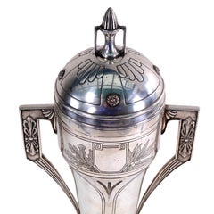 Antique Jugendstil Silver-Plated Lidded Trophy Vase with Eagle Mark