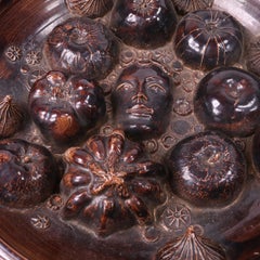Mid Century Studio Art Pottery Stoneware Charger Bowl with Relief Face Signed JW