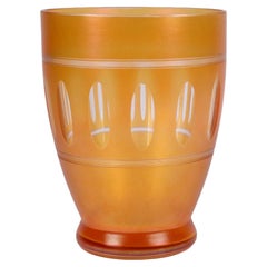 Art Deco Orange Lustre Glass Vase with Cut Lens Band