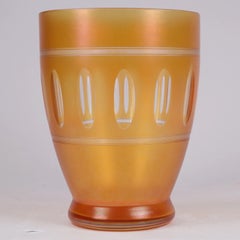 Art Deco Orange Lustre Glass Vase with Cut Lens Band