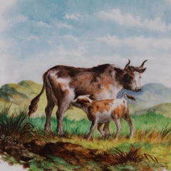 Brown-Westhead, Moore & Co. Plato de porcelana pintado a mano con vacas de las Highlands