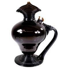 Antique Georgian English Glass Jug with Applied Chicken Motif and Ribbed Foot