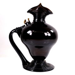 Antique Georgian English Glass Jug with Applied Chicken Motif and Ribbed Foot