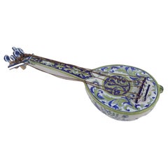 Antique French Quimper Style Polychrome Faience Mandolin Wall Pocket