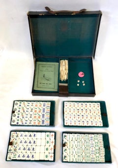 Hip Yam Hong Kong Bone and Bamboo Mahjong Set in Faux Crocodile Case