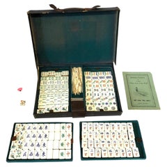 Hip Yam Hong Kong Bone and Bamboo Mahjong Set in Faux Crocodile Case