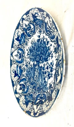 Antique Dutch Delft Blue and White Tin-Glazed Earthenware Wall Charger
