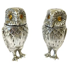 Vintage Sterling Silver Novelty Owl Salt and Pepper Pots Stamped Tiffany & Co