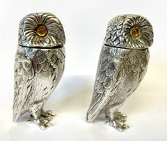 Vintage Sterling Silver Novelty Owl Salt and Pepper Pots Stamped Tiffany & Co