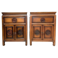 Pair of Chinese Hardwood Bedside Cabinets with Secret Drawers