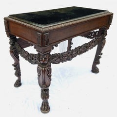 Antique Irish Carved Mahogany Console Table with Marbled Slate Top