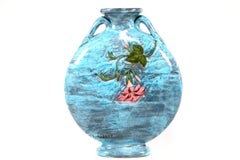 Théodore Deck French Faience Moon Flask Vase Painted by A. Regnier