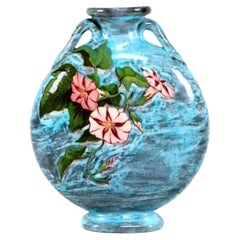 Théodore Deck French Faience Moon Flask Vase Painted by A. Regnier