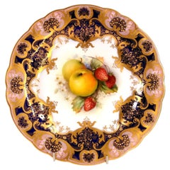 Assiette de présentation pour fruits en porcelaine « Royal Worcester » d'époque, signée Richard Sebright