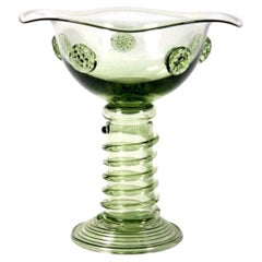 Roman-Style Green Hand-Blown Glass Goblet Vase with Applied Prunts