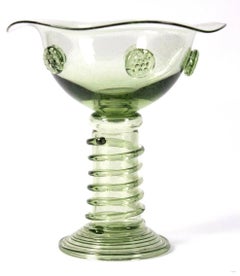 Roman-Style Green Hand-Blown Glass Goblet Vase with Applied Prunts