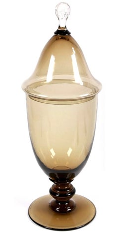 Vintage Empoli Style Smoky Amber Glass Pedestal Sweet Jar and Lid