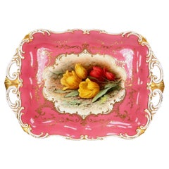 Coalport Hand-Painted Porcelain Serving Tray with Tulips by F. H. Chivers