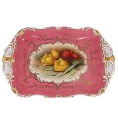 Coalport Hand-Painted Porcelain Serving Tray with Tulips by F. H. Chivers