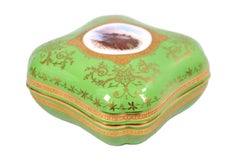Antique Coalport Apple Green Porcelain Box with Scottish Landscape View