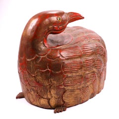 East Asian Carved and Lacquered Timber Bird Sculpture, c.1900