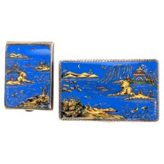 Henry Clifford Davis Silver & Enamel Cigarette Case and Vesta Case Set