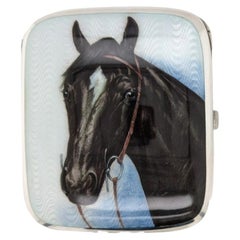 German 900 Silver Cigarette Case with Enamelled Horse Portrait