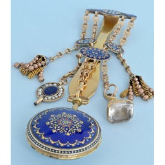 Hessen à Paris Gold and Enamel Verge Pocket Watch with Chatelaine