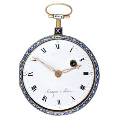 French Gold and Enamel Verge Pocket Watch, Signed Breguet a Paris