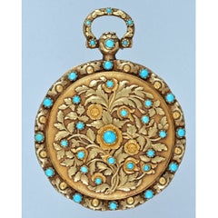 Viner & Co Turquoise and Three-Colour Gold Open-Face Pocket Watch