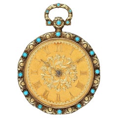 Viner & Co Turquoise and Three-Colour Gold Open-Face Pocket Watch