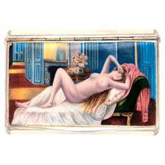 Austrian Sterling Silver and Enamel Cigarette Case with Erotic Scene