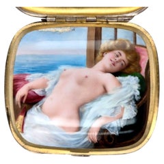 Silver Cigarette Case with Concealed Figural Enamel and Gilt Interior