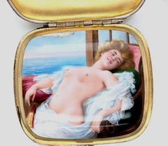 Silver Cigarette Case with Concealed Figural Enamel and Gilt Interior