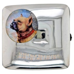 German 935 Silver & Enamel French Bulldog Cigarette Case, c.1910