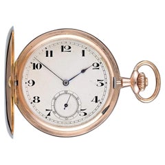 Swiss 14 Carat Rose Gold Full Hunter Pocket Watch with Silvered Dial