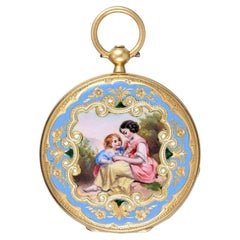 Anton Liszt Gold and Enamel Ladies Hunter Pocket Watch, Vienna