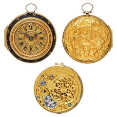 Geo Weldon Gold Champlevé Verge Pocket Watch with Repoussé Outer Case
