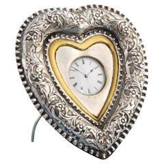 Elkington & Co Silver Heart-Shaped Desk Clock in Fitted Case