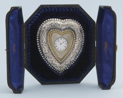 Elkington & Co Silver Heart-Shaped Desk Clock in Fitted Case