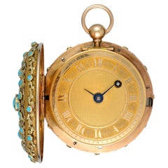 French Three-Colour Gold and Turquoise Verge Full Hunter Pocket Watch