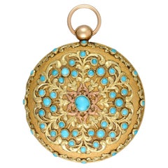 French Three-Colour Gold and Turquoise Verge Full Hunter Pocket Watch