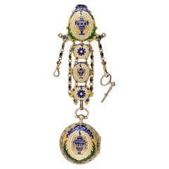 Thomas Morgan Gold and Enamel Pair Case Chatelaine Watch