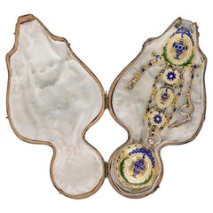 Thomas Morgan Gold and Enamel Pair Case Chatelaine Watch