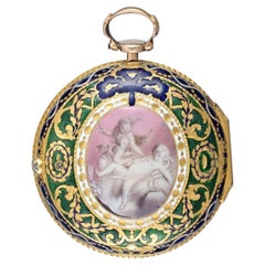 Rob Ward Gold and Enamel Pair Case Verge Watch and Chatelaine