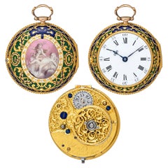 Rob Ward Gold and Enamel Pair Case Verge Watch and Chatelaine