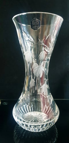 Stuart Crystal Etched Fuchsia Pattern Flared Lead Crystal Vase