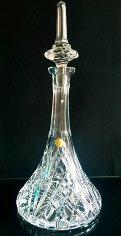 Large Bohemian Cut Crystal Decanter with Spire Stopper, Czech Republic