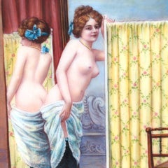 Continental 900 Silver and Enamel Cigarette Case with Erotic Boudoir Scene