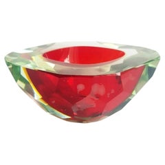 Mid Century Murano Sommerso Faceted Glass Geode Bowl and Tealight Holder